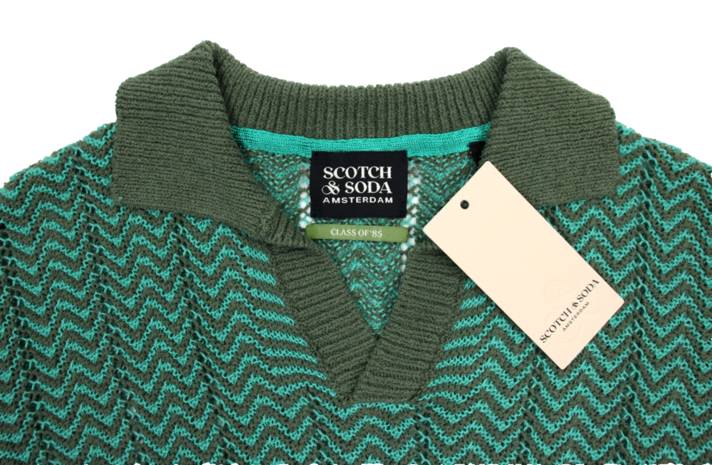Scotch & Soda Mens Small Open Structured Knitted V Neck Polo Green NWT $148 - Picture 4 of 11